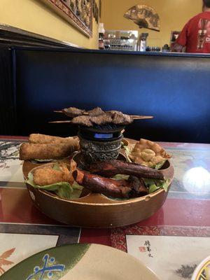 Pu Pu Platter Appetizer--Brought out sizzling.