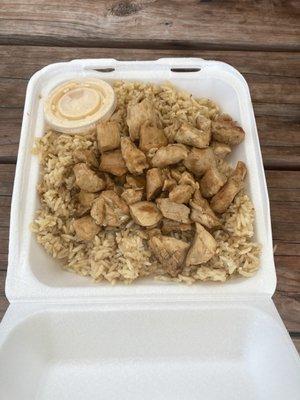 Plain "chicken fried rice". No veggies and not fried.