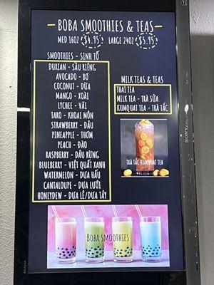 Smoothie menu