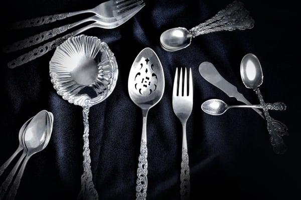 We buy sterling silver flatware at our Rancho Bernardo location, as well as sterling silver platters and tea sets.