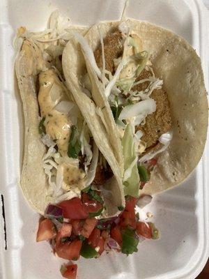 Fried green tomatoes and fish taco