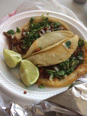 Chorizo and al pastor tacos