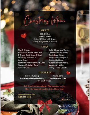 Cesily's Love Meals 2023 Christmas Menu