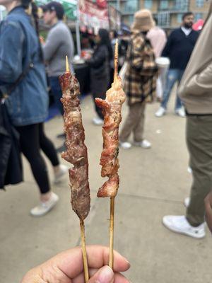 Lamb and chicken skewers