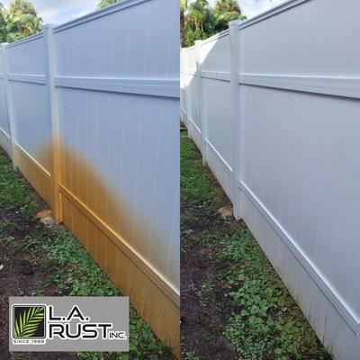 WHITE PVC FENCE - discolored stains - before & after