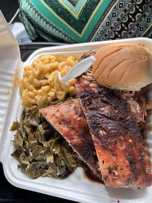 Two 2 Meat & 2 Sides (ribs, pulled pork, collard greens, roll)