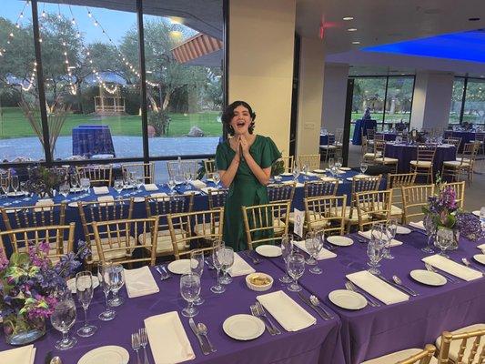 Happiness at seeing room, smaller table floral displays