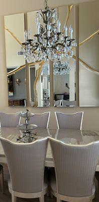 dining table and mirrors