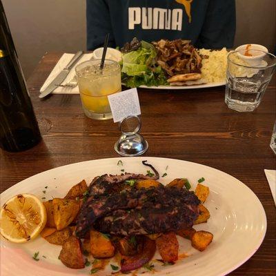 Octopus and gyro on a plate