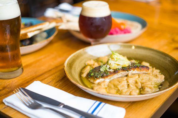 Pan-Roasted Black Sea Bass- Braised Butterbeans, fennel and orange salad.