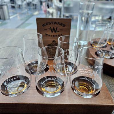 Whiskey flight:  Five 1/4 oz. pours, $25