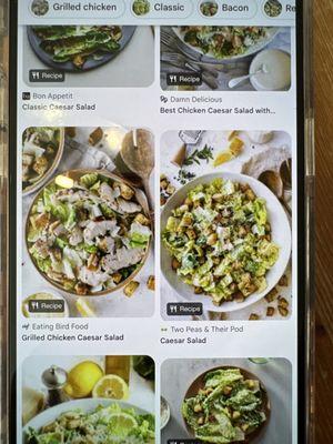 A bunch of pictures of caesar salad's.