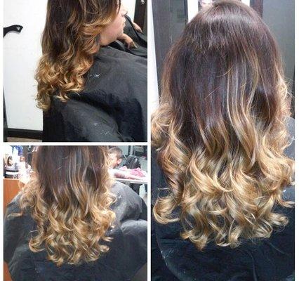 3 color brown blonde ombre wash dry press and curl