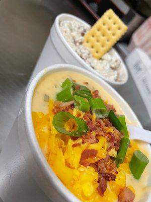 Loaded potato soup, Slim's chicken salad