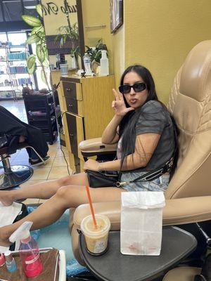 Excited for her pedicure with Vivan! She's awesome !!