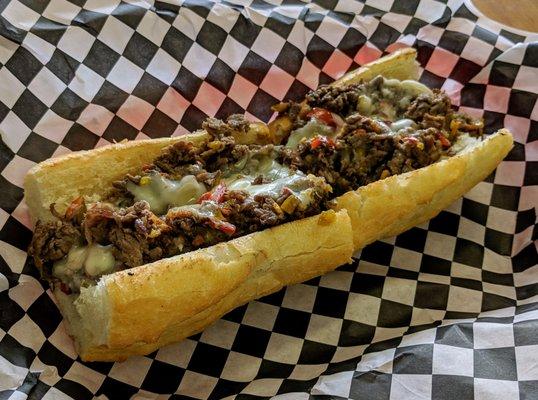 Pepper Steak, with hot peppers and extra cheese.