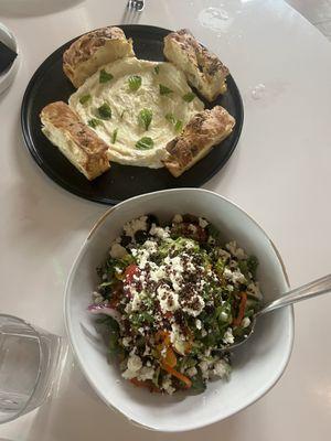 focaccia w butter ricotta dip and salad