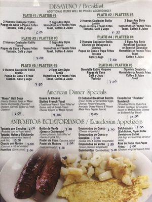 Breakfast menu