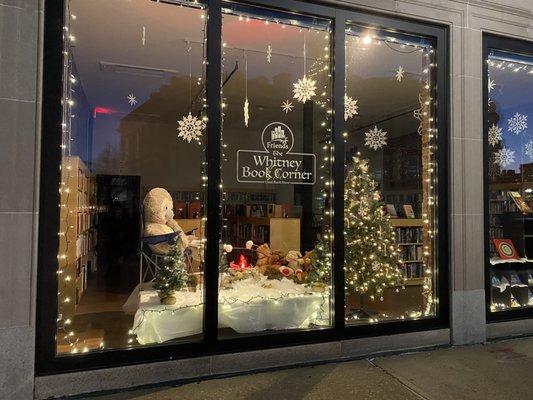 Winter window display at Whitney Book Corner