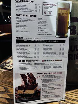 Wine, beer & dessert menu