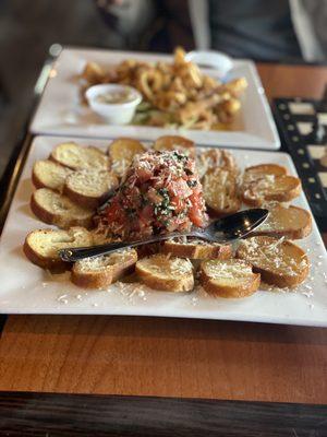 Bruschetta and calamari