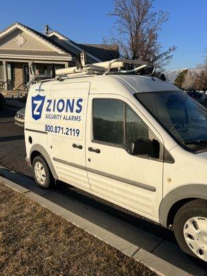 Zions Security Alarms Work Vehicle ready to come to you for to install your security system