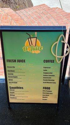 Menu and drink options