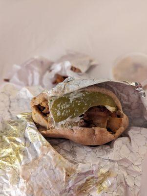 Chicken shawarma pita. large size but chicken did not taste flavorful