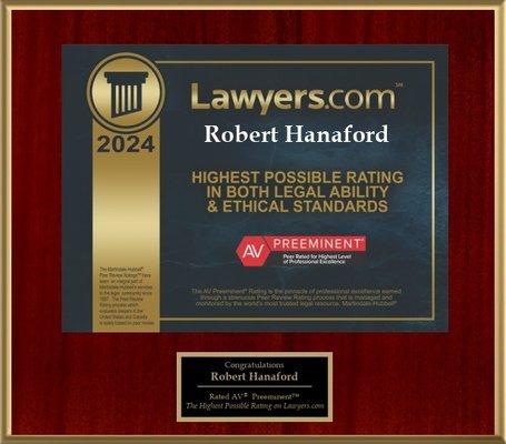 Highest rating from peer review for ethics and legal ability for over 20 years