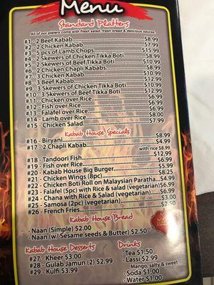 Menu  Cheap prices good quality