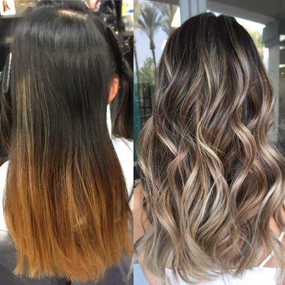 Before and after balayage