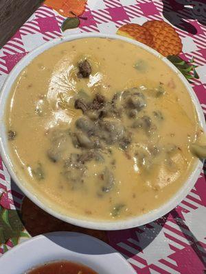 Chili Con Queso with spicy beef