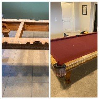 disassembled and reassembled pool table