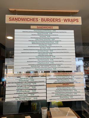 Sandwiches burgers wraps menu