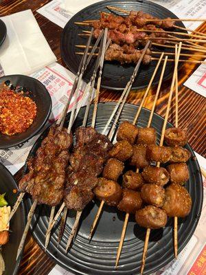 Grill meats (intestine, chicken hearts, chicken gizzard, lamb)