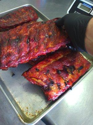 Fresh Smoked ribs right off our on site smoker!