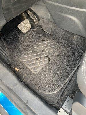 Oil stained Shoes in Car on my new Floor Mat