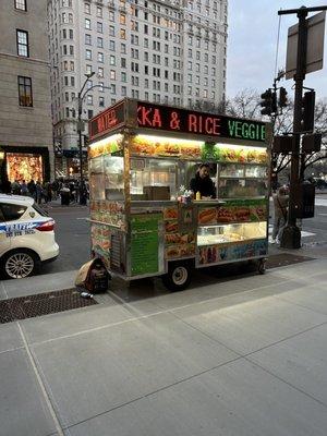 The chef and the food cart, on 5th Ave/58th street. My $10 chicken and lamb over rice was DELICIOUS!