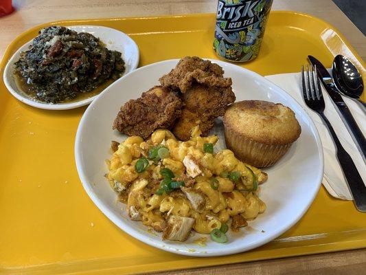 Fried Chicken, Fire Mac, Not Your Utica Greens, Cornbread Muffin and drink- all for around $15....worth it!