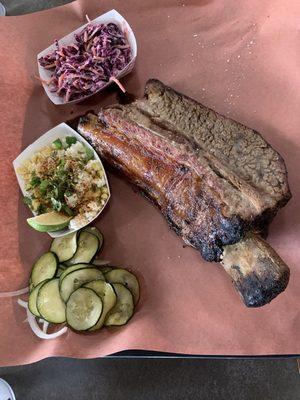 Beef rib, Mexican street corn and slaw