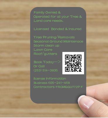 Business card with Booking options