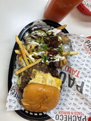 Smash burgers with carne asada fries