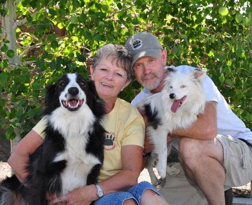 Trainers Pam Bigoni and Dennis Fehling with their dogs Pawsey and Flash