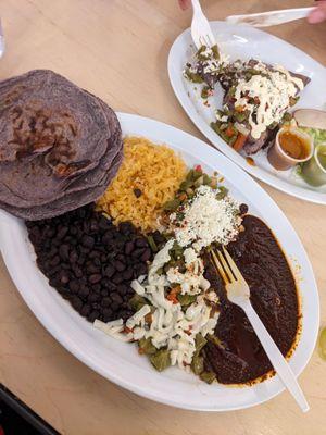 Mole Plate (nopalito) with blue corn tortilla