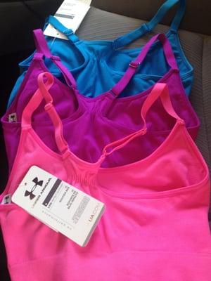 Under armor sports bras that retail for $30, I snagged these for $15 a piece! I feel like a thief :-)