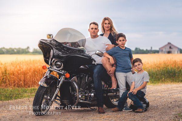 Family session with motorcycle.