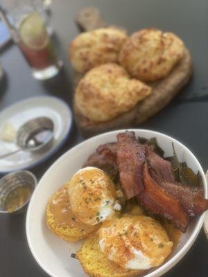 Cornbread Benedict and their Biscuit Appetizer