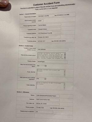 The incident report she showed me and told me to take a picture of because she couldn't print one out for me. Told to take a picture.