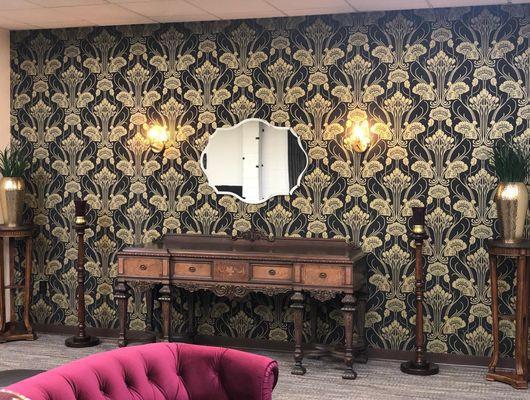 Our chapel features gorgeous wallpaper & lighting, custom woodwork & both antique & modern furniture that provides the best of the old & new