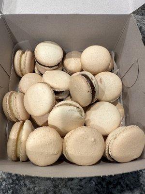 Box of macarons freshly made to take home.